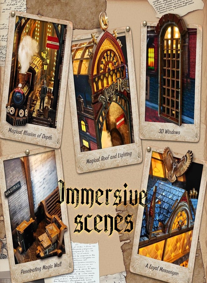 LYNNUO Magic Train Station Book Nook Kit, 3D Wooden Puzzles for Adults with LED Light and Sound, Enchanted DIY Miniature Bookshelf Decor Experienced Players, Magical Book Gifts for Adults - Image 5